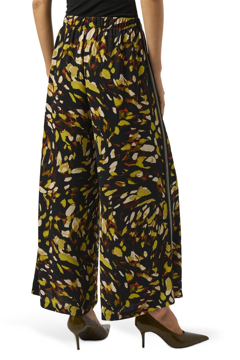 Animal Print Micro Twill Wide Leg Pants, Alternate, color, BLACK/ MULTI