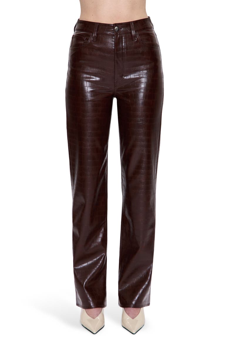 Cassie Embossed Faux Leather Flare Pants, Main, color, TOBACCO CROC