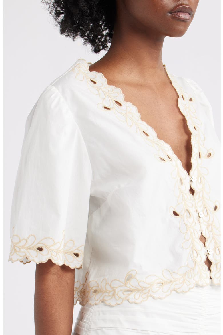 Cataluna Embroidered Cotton Poplin Crop Top, Alternate, color, WHITE