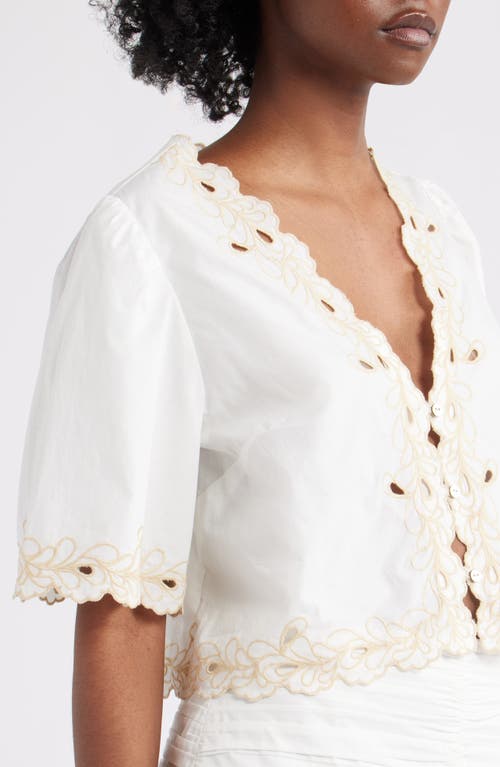 Rails Cataluna Short-sleeve Embroidered Cropped Top In White