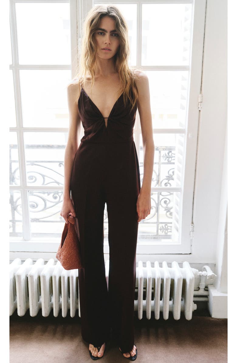 MANGO Mono Deep V-Neck Sleeveless Jumpsuit, Alternate, color, Chocolate