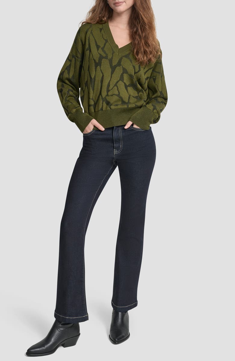 DKNY Jacquard V-Neck Sweater, Alternate, color, Dark Olive