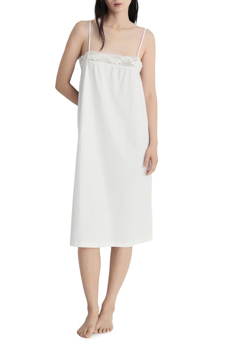 MANGO Lace Trim Cotton Nightgown, Main, color, White