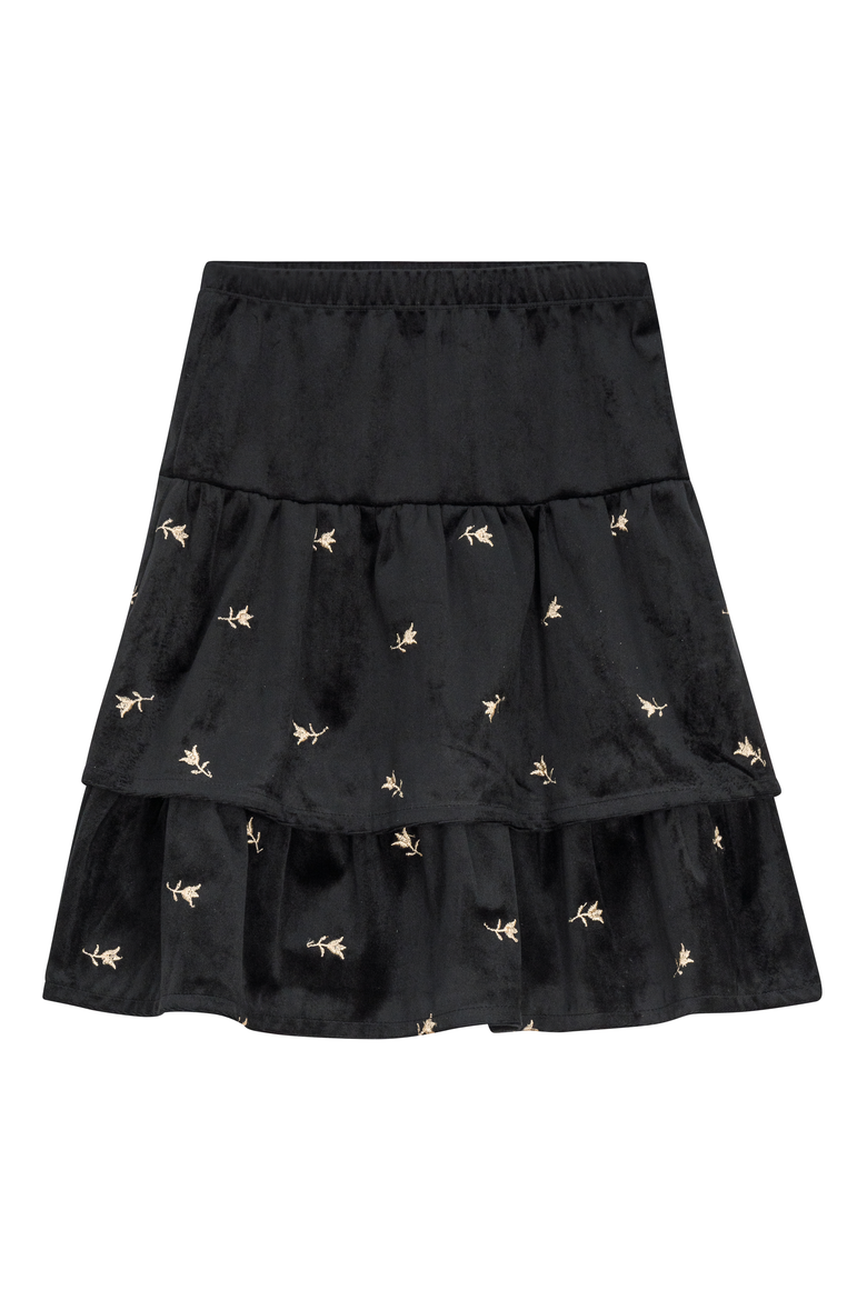 Embroidered Velvet Layered Skirt, Main, color, Black