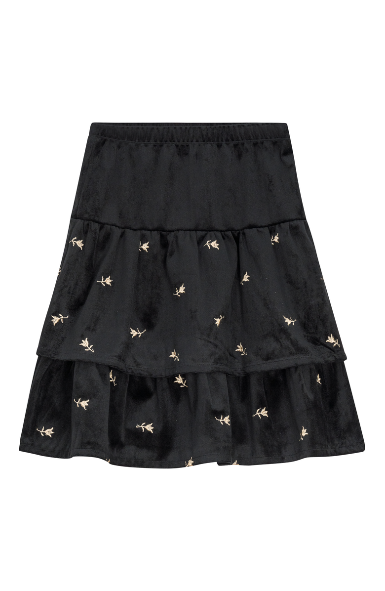 Space Grey Embroidered Velvet Layered Skirt, Main, color, Black
