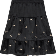 Space Grey Embroidered Velvet Layered Skirt