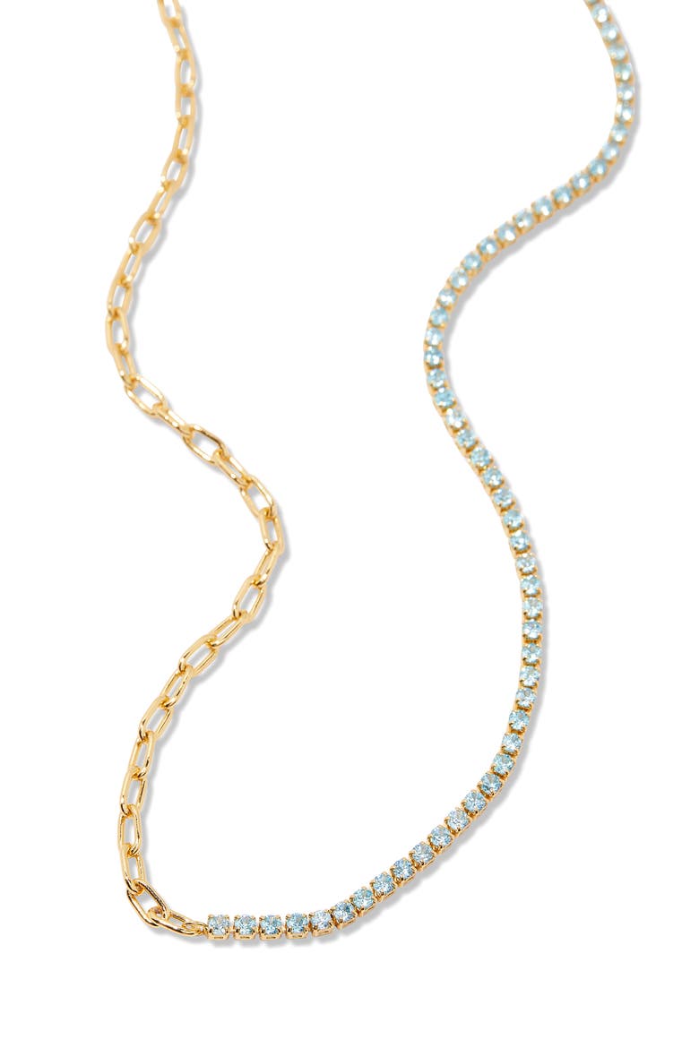 Isabella Mini Birthstone Tennis & Paper Clip Chain Necklace, Alternate, color, GOLD/ MARCH