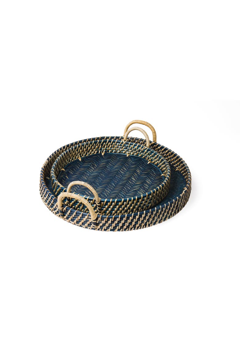 Round Rattan Tray, Alternate, color, Navy Small