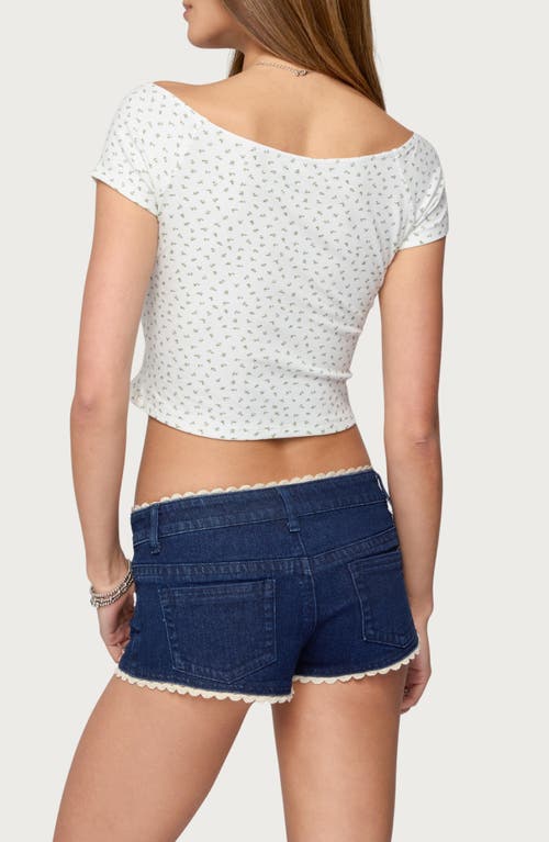 Edikted Perry Floral Print Crop Top In White