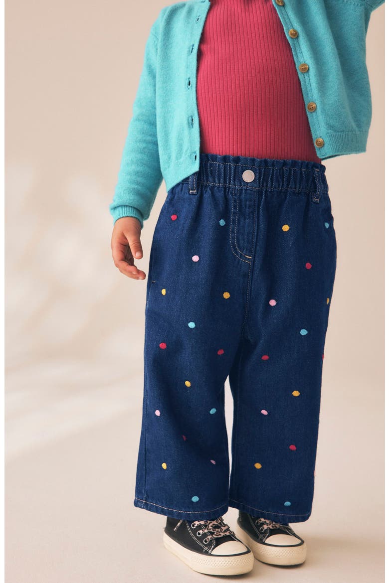 Kids' Polka Dot High Waist Wide Leg Jeans, Alternate, color, BLUE