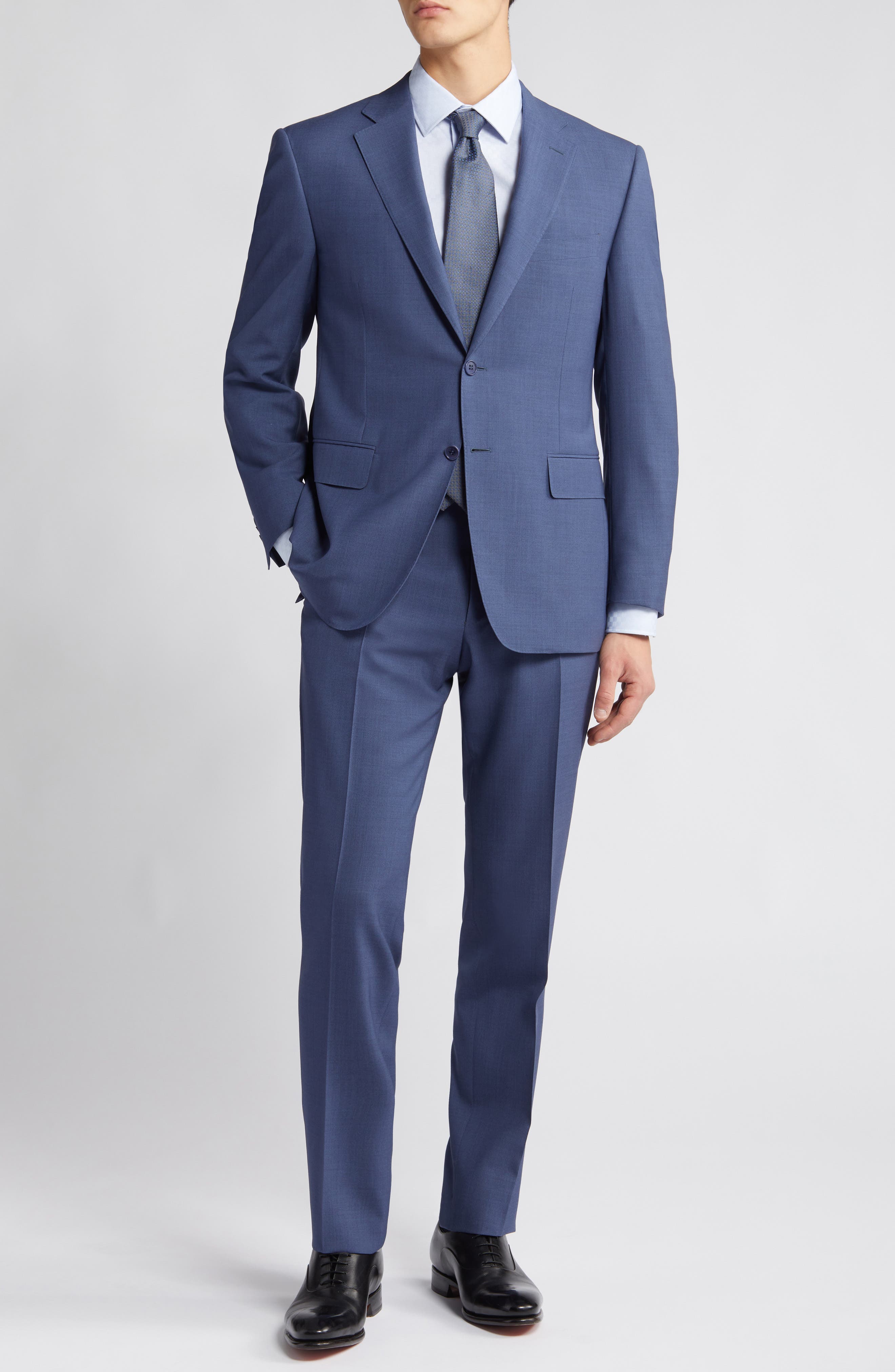 Siena Regular Fit Solid Blue Wool Suit