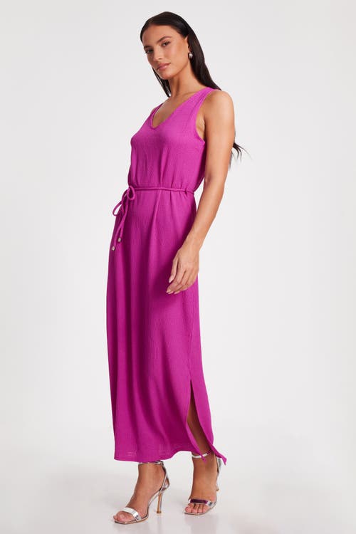 Quiz V Neck Maxi Dress With Tie Belt Detail In Magenta