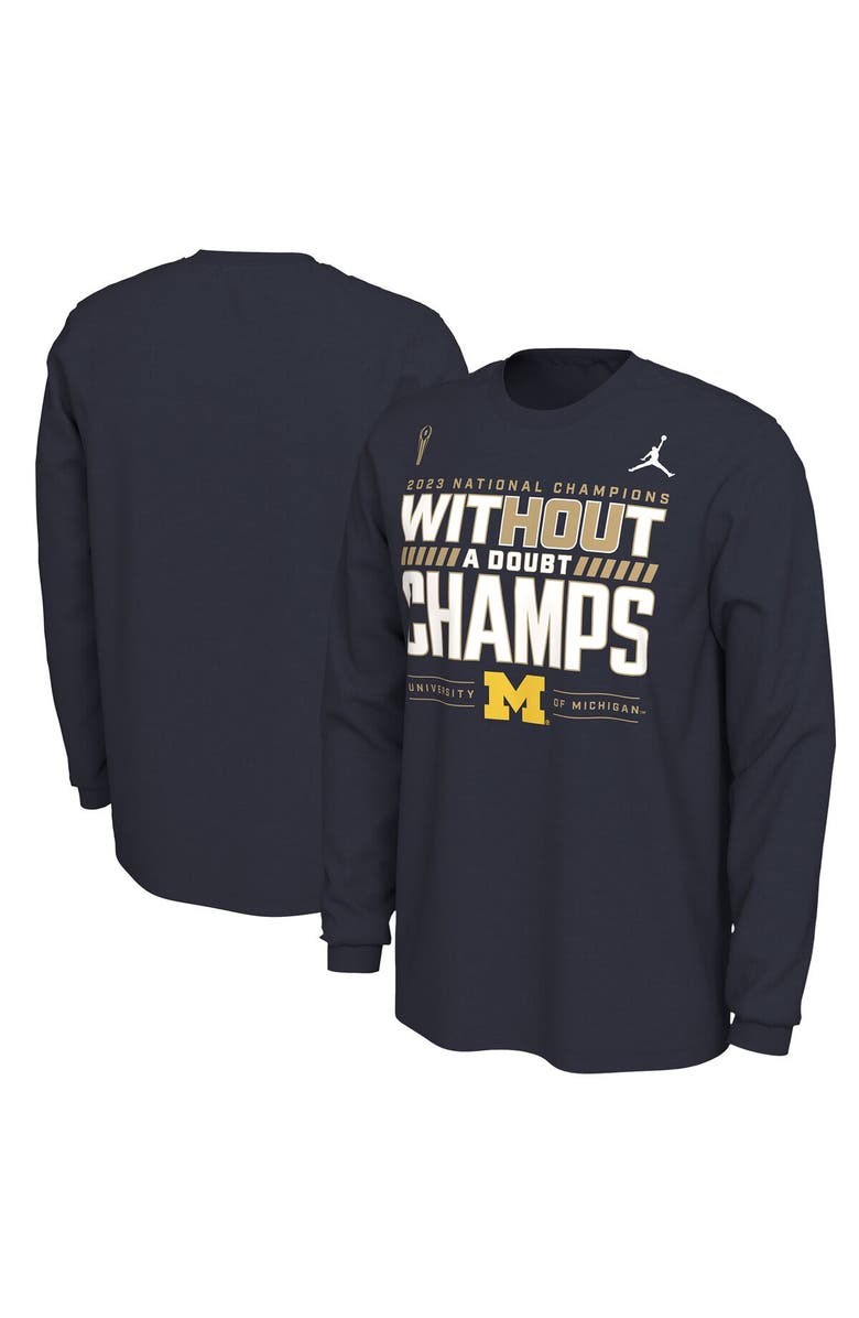 Jordan Brand Men's Jordan Brand Navy Michigan Wolverines College Football Playoff 2023 National Champions Locker Room Long Sleeve T-Shirt, Alternate, color,