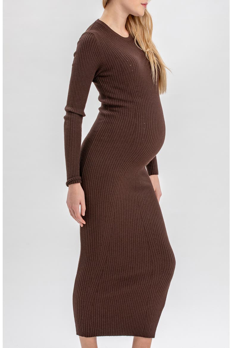 Stella Long Sleeve Rib Body-Con Maternity Dress, Alternate, color, MOKA