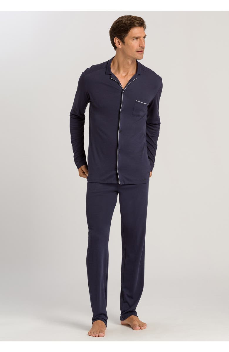 Hanro Night And Day Button Front Cotton Pajama Set, Alternate, color, Black Iris