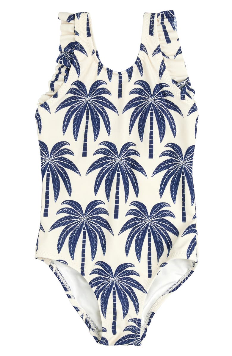 MILES THE LABEL Kids' Palm Tree Print One-Piece Rashguard Swimsuit, Main, color, 