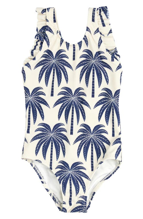 Shop Miles The Label Kids' Palm Tree Print One-piece Rashguard Swimsuit In Beige
