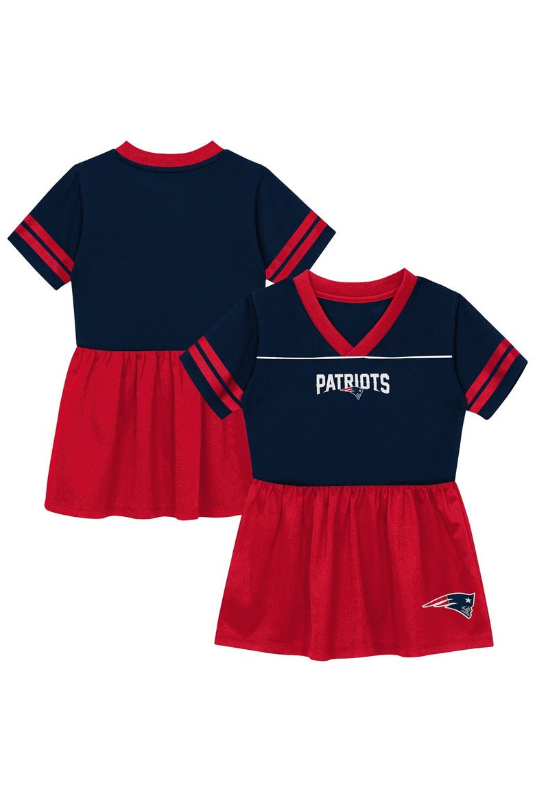 Toddler Outerstuff  Navy New England Patriots Stadium Lights V-Neck Fashion Football Jersey Dress, Main, color, Navy