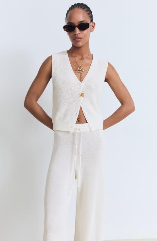 Mango Knit Drawstring Pants In White