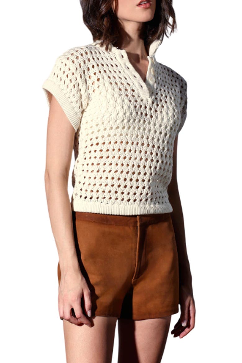 Laura Open Stitch Cotton Polo Sweater, Main, color, CREAM
