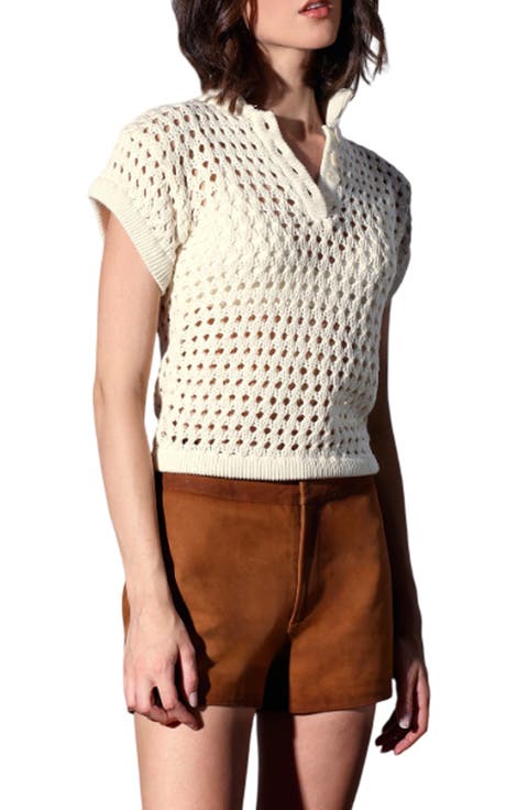 Laura Open Stitch Cotton Polo Sweater