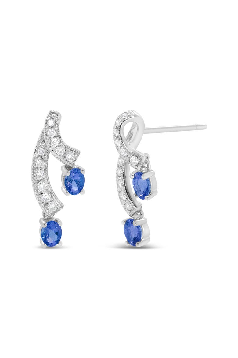14K White Gold Oval Shaped Natural Blue Diamond Double Drop Stud Earrings, Alternate, color, White
