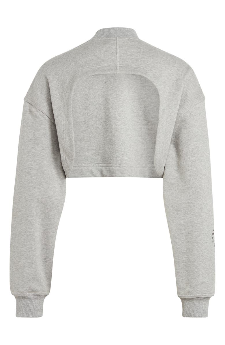 adidas by Stella McCartney TrueCasuals Organic Cotton Mock Neck Open Back Crop Sweatshirt, Alternate, color, Medium Grey Heather