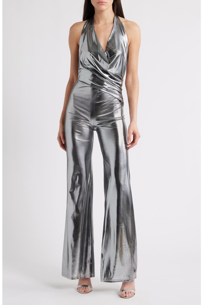 Donna Metallic Wide Leg Jumpsuit, Main, color, SILVER