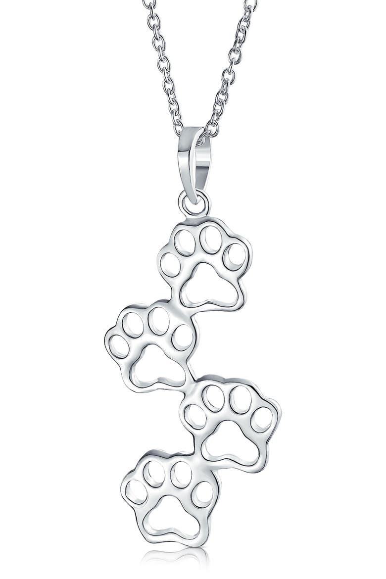 Sterling Silver Paw Pendant Necklace, Main, color, SILVER