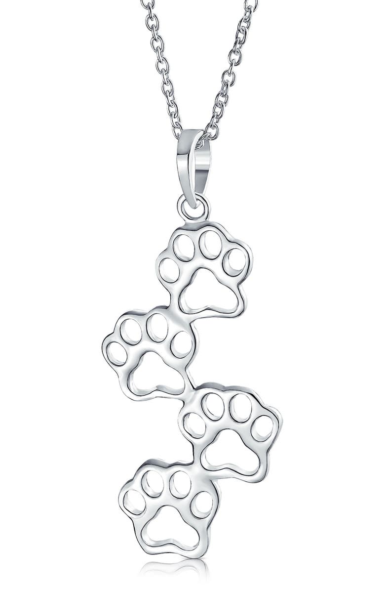 BLING JEWELRY Sterling Silver Paw Pendant Necklace, Main, color, Silver