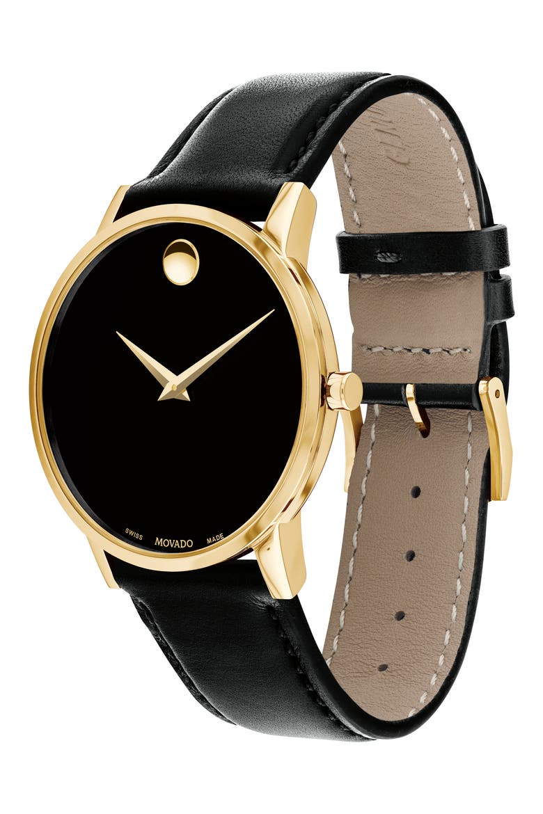 Leather Strap Watch, 42mm, Alternate, color, BLACK DIAL