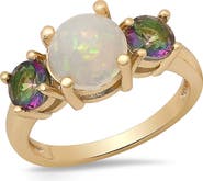 STEELTIME 18k Gold Plated Lab Created Opal & Mystic Quartz Ring