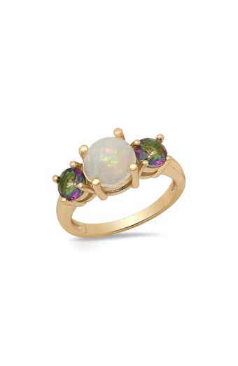18k Gold Plated Lab Created Opal & Mystic Quartz Ring