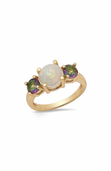 18k Gold Plated Lab Created Opal & Mystic Quartz Ring