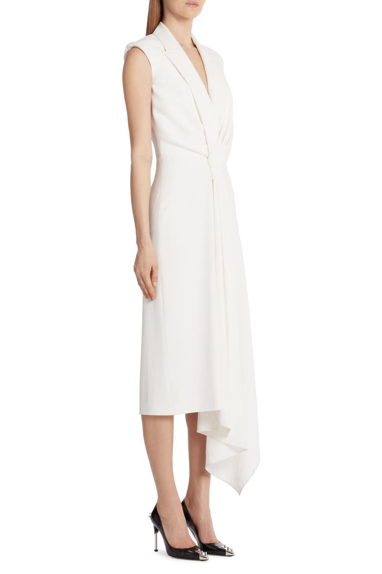 Alexander McQueen Gathered Asymmetrical Midi Sheath Dress, Alternate, color, LIGHT IVORY
