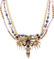 OLIVIA WELLES Tatiana Crystal Pendant Faux Pearl Layered Necklace