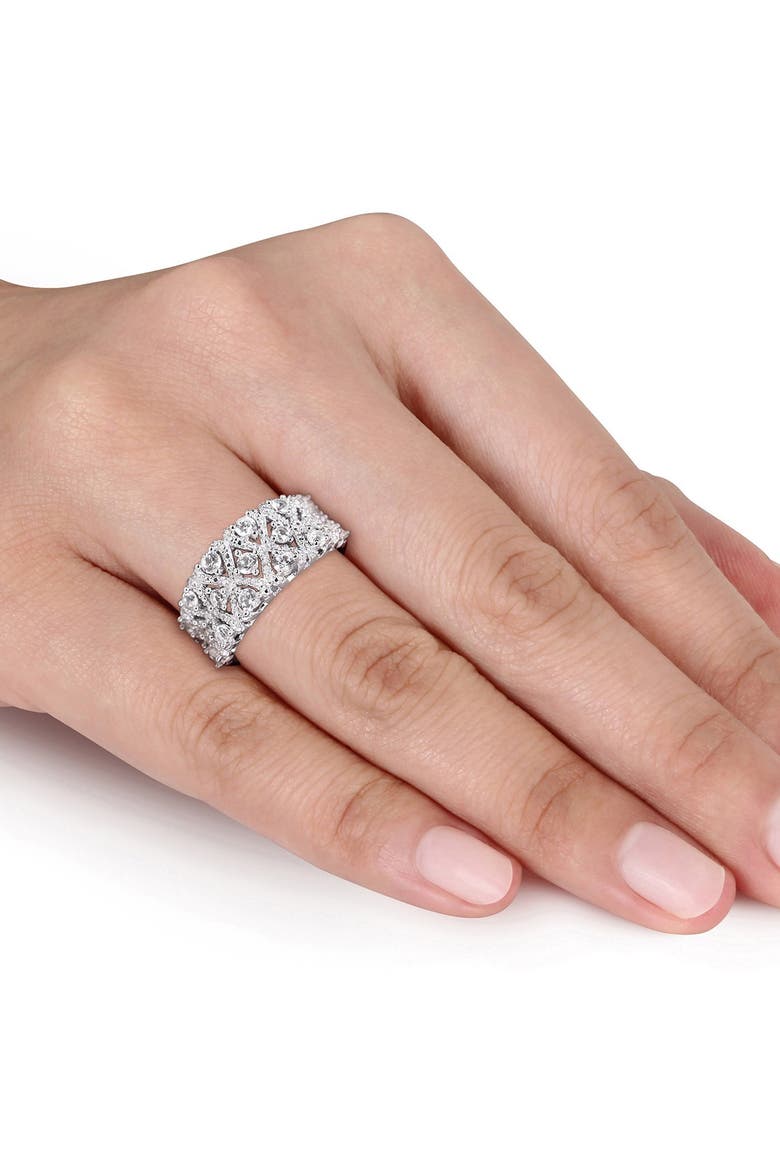 Sterling Silver Lab Created White Sapphire Milgrain Ring, Alternate, color, SILVER