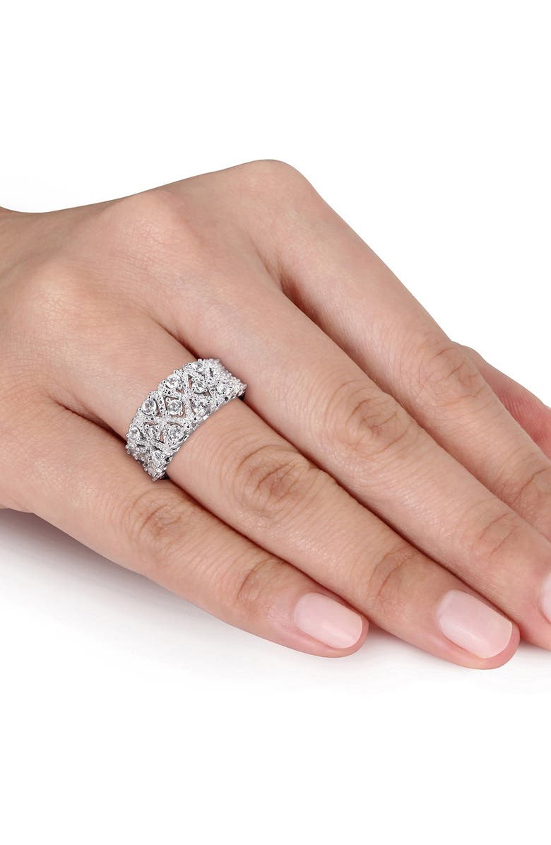 DELMAR Sterling Silver Lab Created White Sapphire Milgrain Ring, Alternate, color, Silver