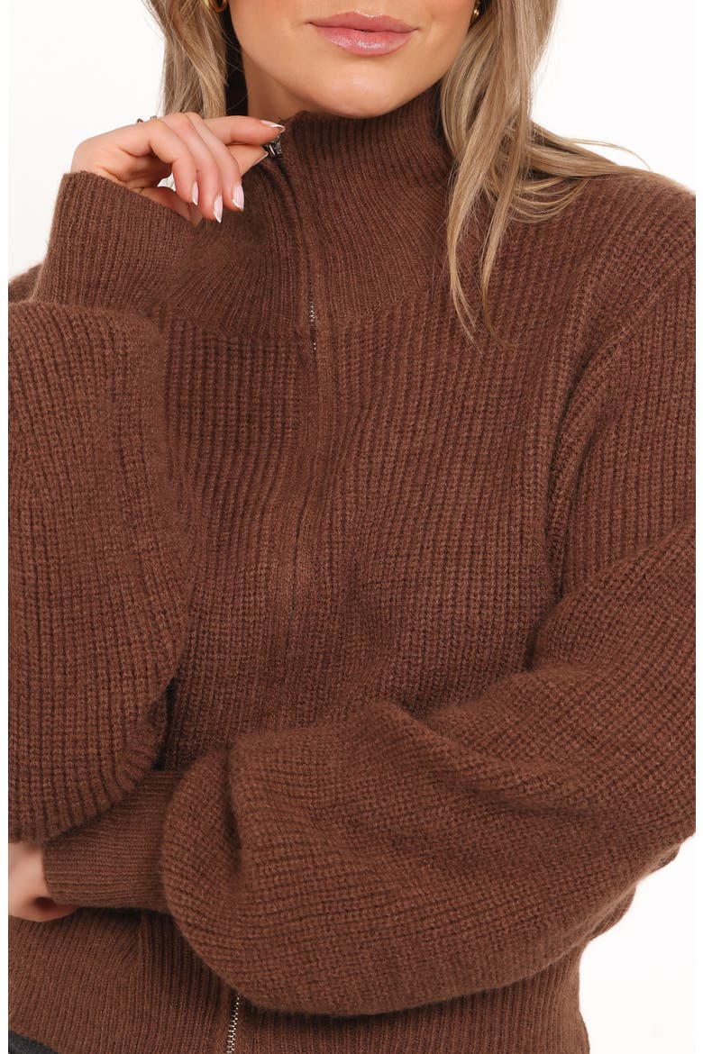 Kourtney Rib Zip Cardigan, Alternate, color, BROWN