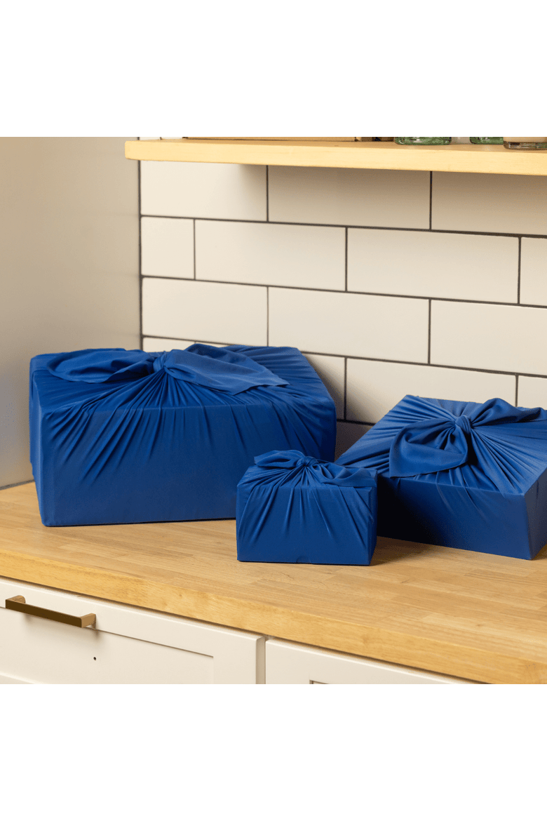 Set of 3 - Reusable Cloth Furoshiki Gift Wrap | Deep Blue, Alternate, color, Deep Blue