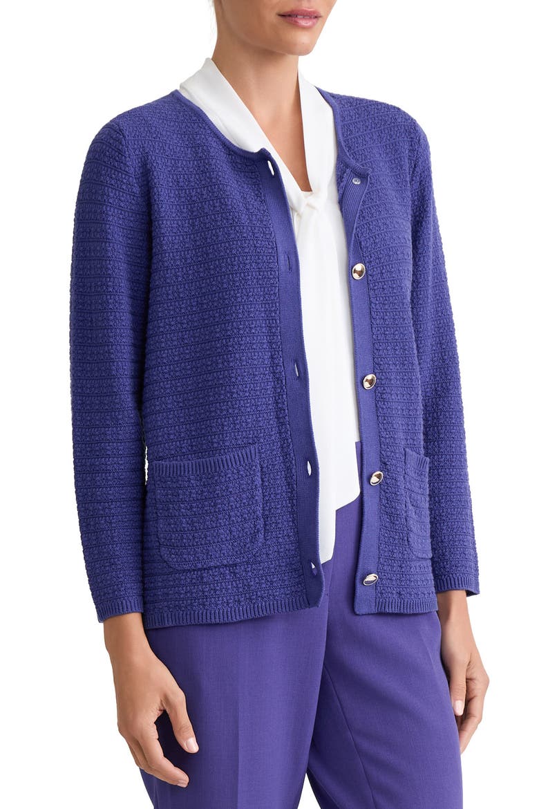 Textured Button Front Cardigan, Alternate, color, REGAL PLUM