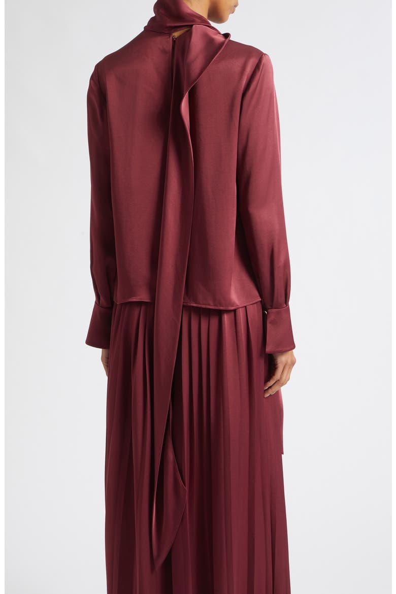 Veronica Tie Neck Long Sleeve Satin Top, Alternate, color, WINE