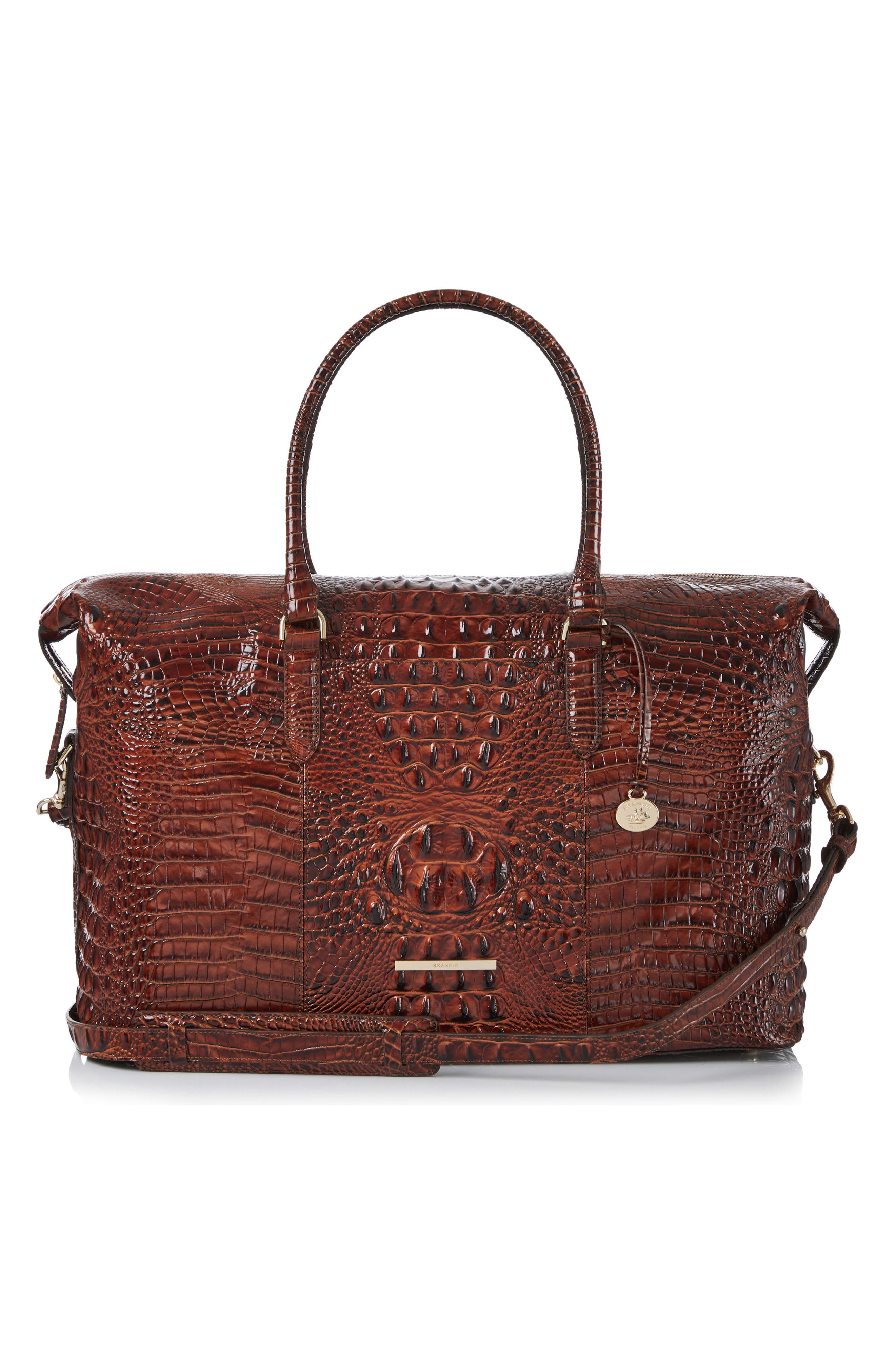 Brahmin Duxbury Croc Embossed Leather Weekend Bag, Alternate, color, Pecan