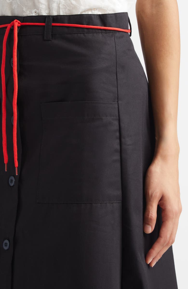 KÚR Shoelace Patch Pocket Cotton A-Line Midi Skirt, Alternate, color,