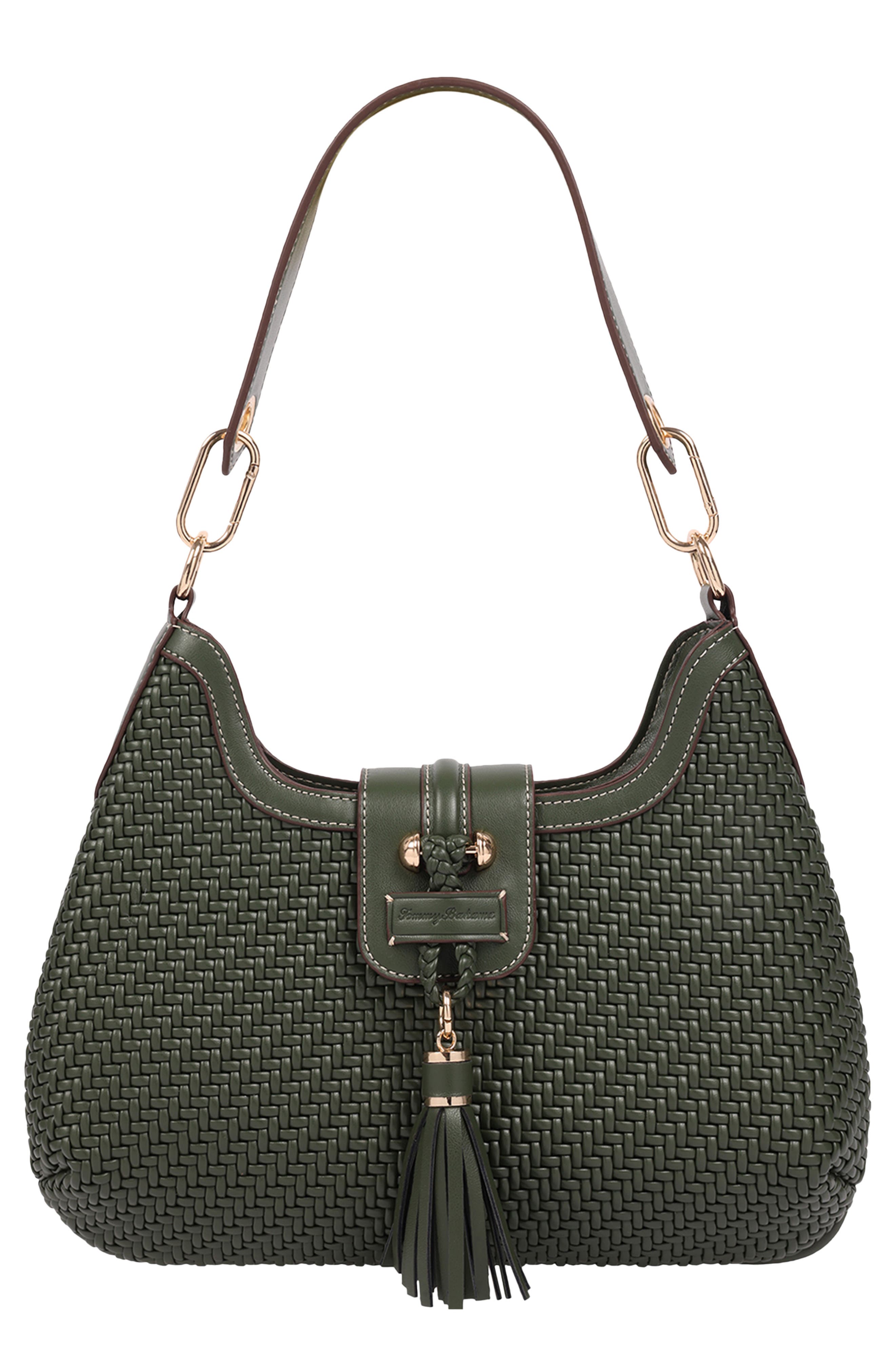 Tassel Tab Woven Faux Leather Hobo
