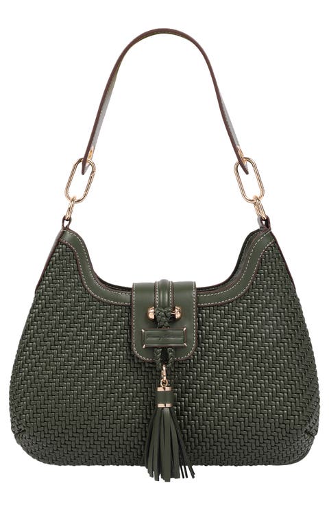 Tassel Tab Woven Faux Leather Hobo