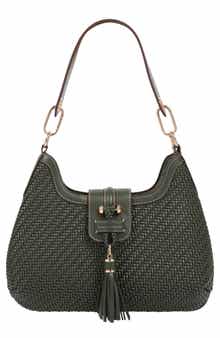 Tassel Tab Woven Faux Leather Hobo