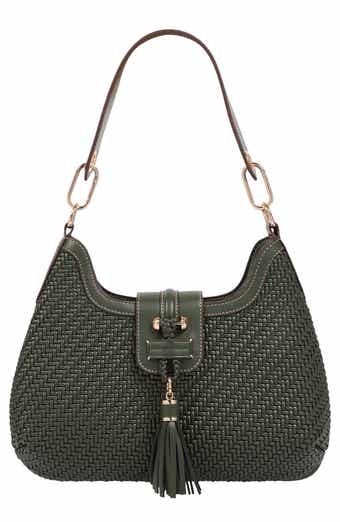 Tassel Tab Woven Faux Leather Hobo