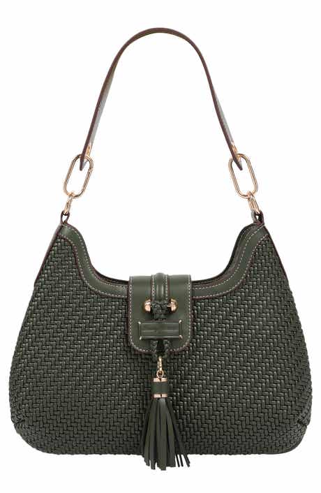 Tassel Tab Woven Faux Leather Hobo