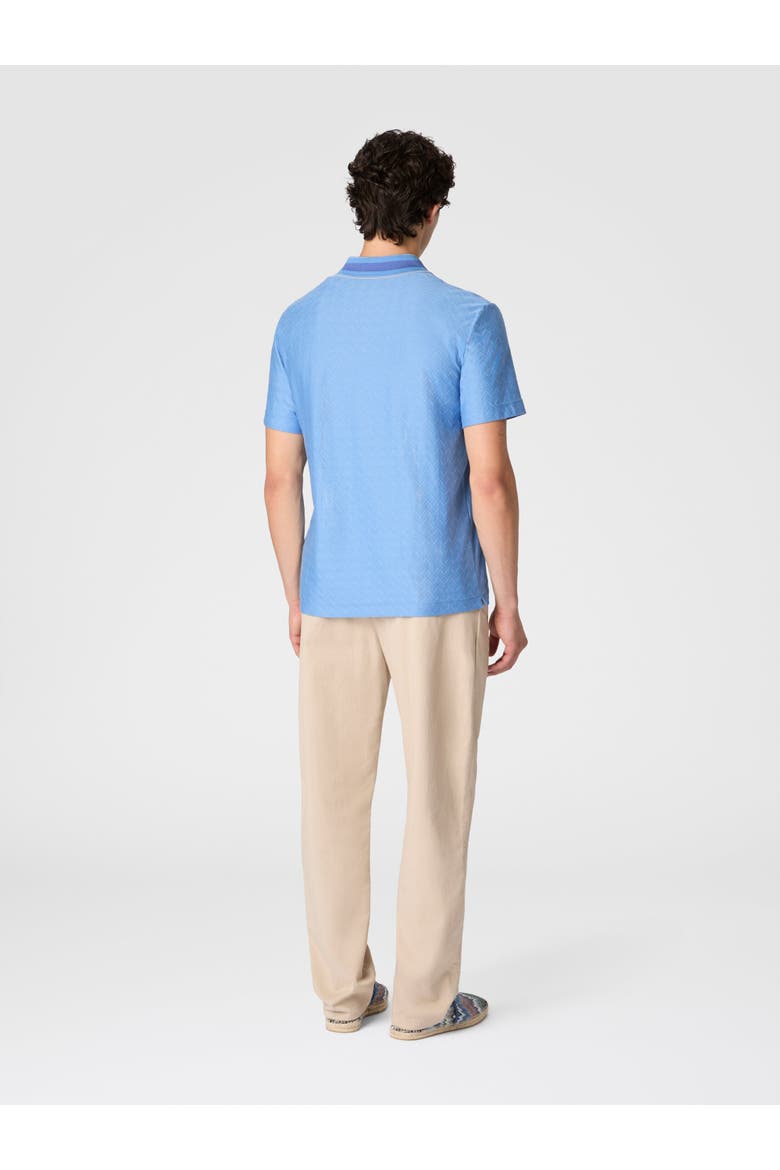 Jacquard Cotton Polo Shirt With Tone-on-tone Zigzag Design, Alternate, color, Light Blue